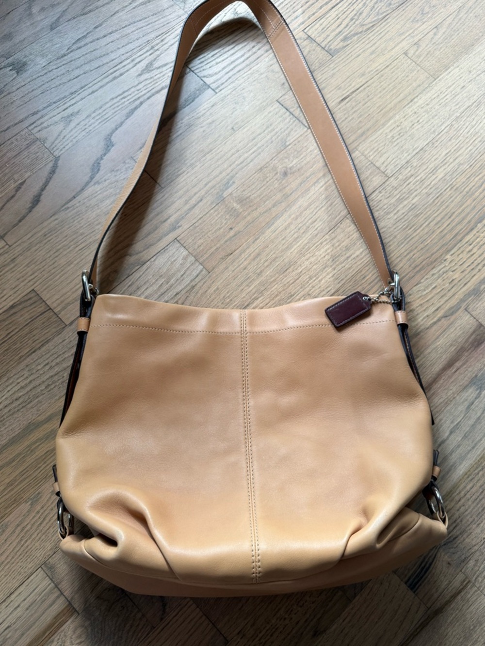 Coach Tan Leather Shoulder Bag with Dark Brown Tag